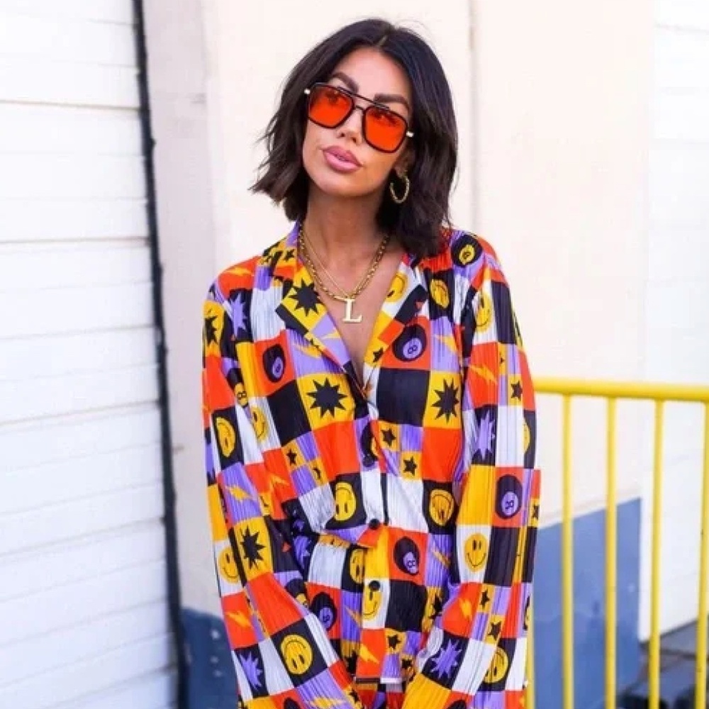 Dressed in LALA Multicolor Smiley & Star Print Button-Down Shirt